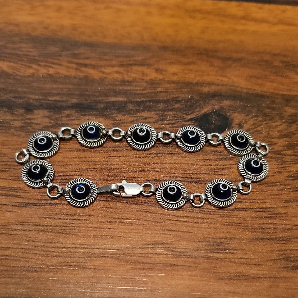 Silver and Black Linked Bracelet with Dark Stones